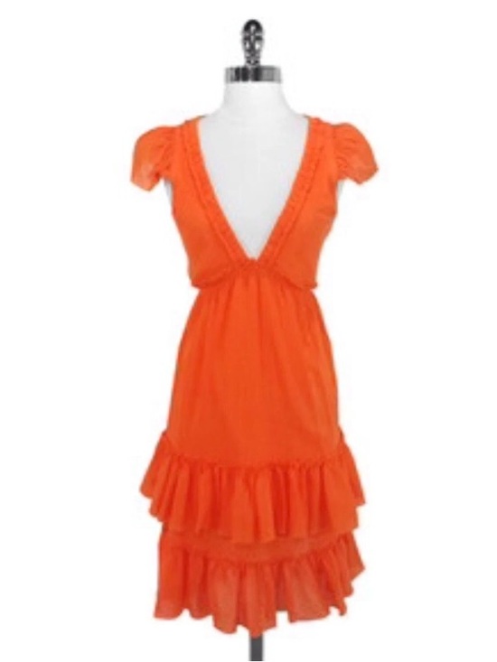 Marc Jacobs Dresses & Skirts - Marc Jacobs Vintage Silk Orange Ruffle V Neck Dress, Size 0